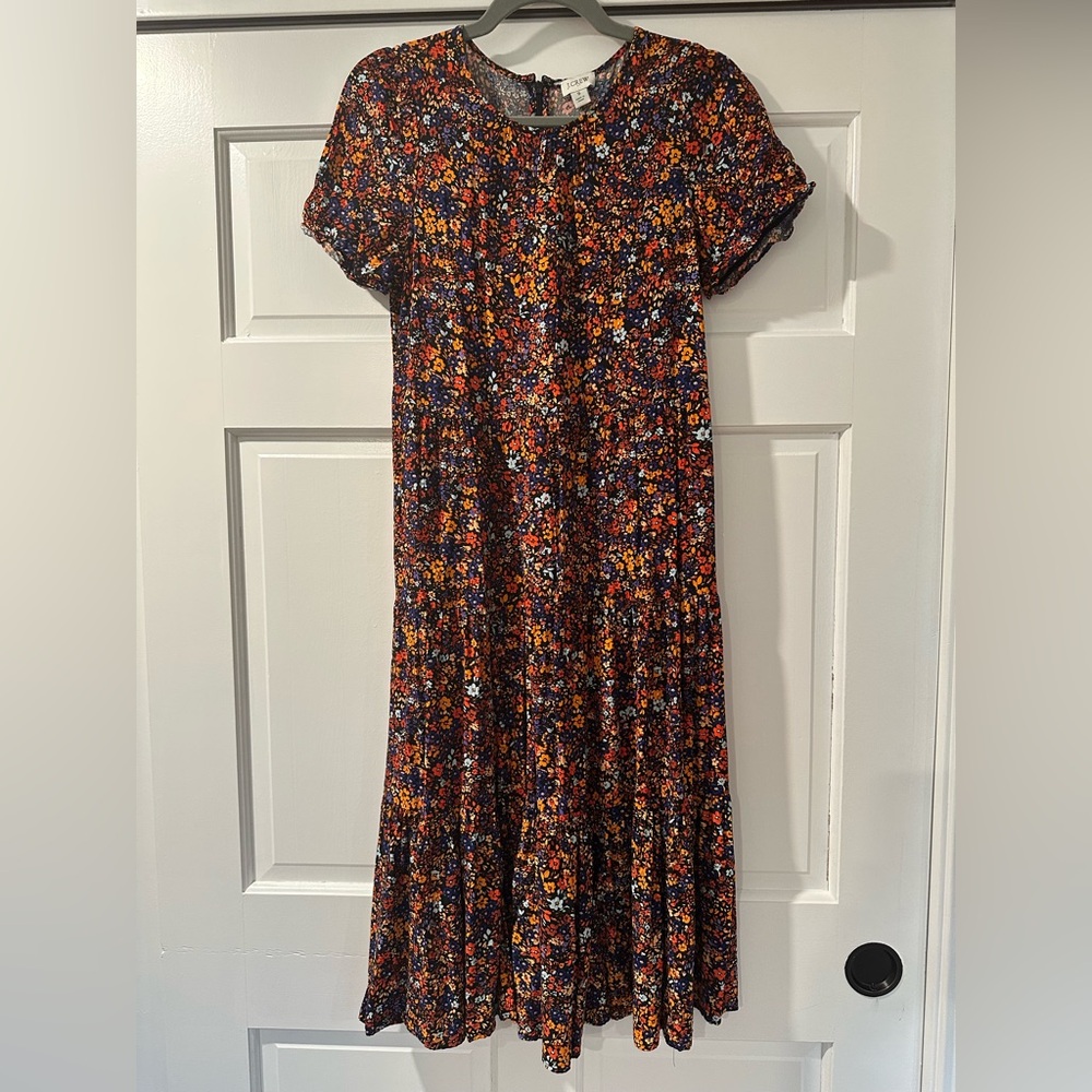 J.Crew Factory Floral Puff-sleeve Tiered Midi Dress - Size 4